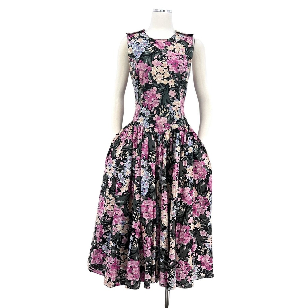 Vintage‎ 90s Floral Criss Cross Back Midi Dress with Pockets